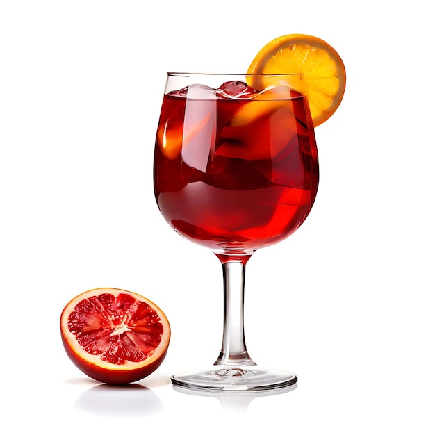 Glass of red sangria isolated on white background