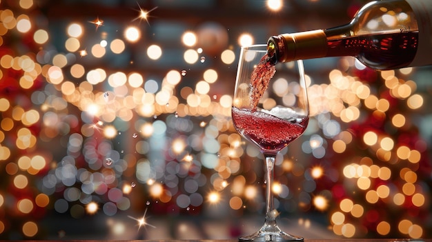 A glass of red wine is poured into a wine glass