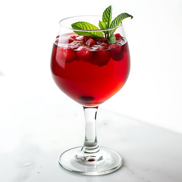 Photo a glass of red wine with mint leaves and mint leaves