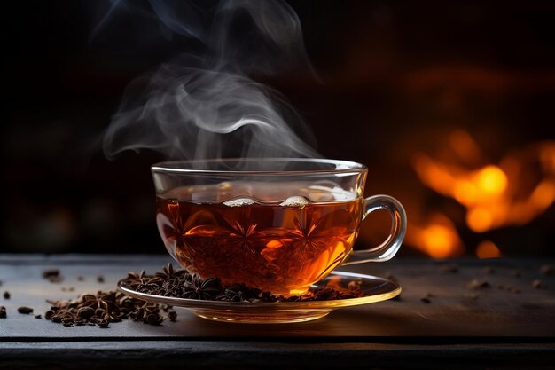 A glass of refreshing black tea being poured Generative Ai