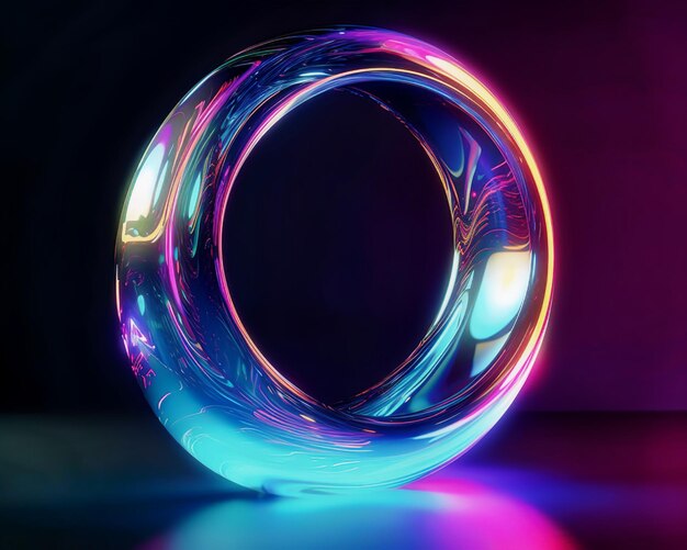 A glass ring with a colorful glow in the middle