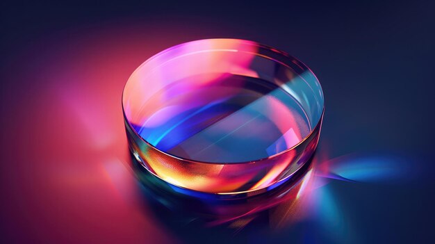 a glass ring with a rainbow colored light on it