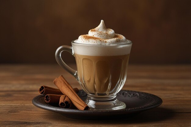 Glass of salep or sahlep on brown background