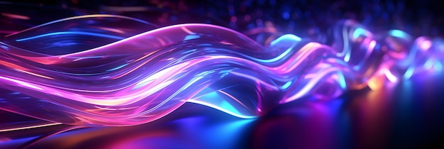 A glass sculpture of a blue and pink ribbon is illuminated by a blue and pink light.