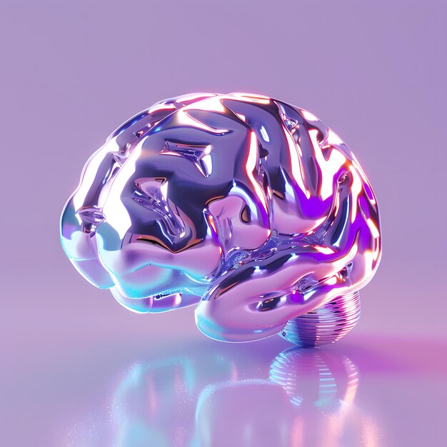 Photo a glass sculpture of a brain with a purple background