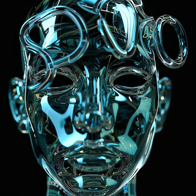 a glass sculpture of a face with glasses on it