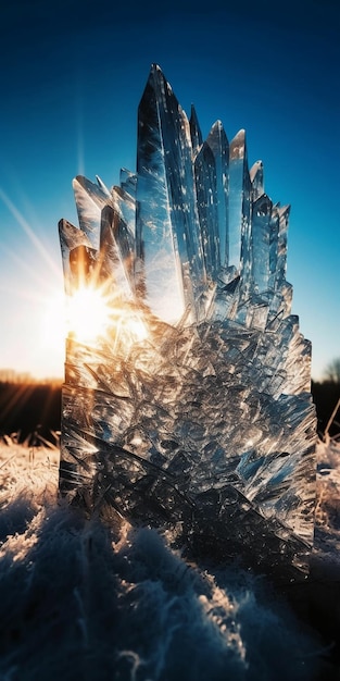 A glass sculpture of a hand made ice crystals