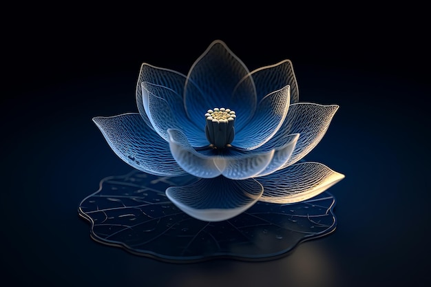 A glass sculpture of a lotus flower with a diamond ring.