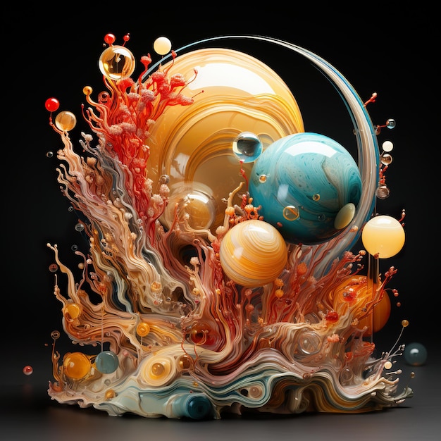 A glass sculpture of planets and other objects generative ai image