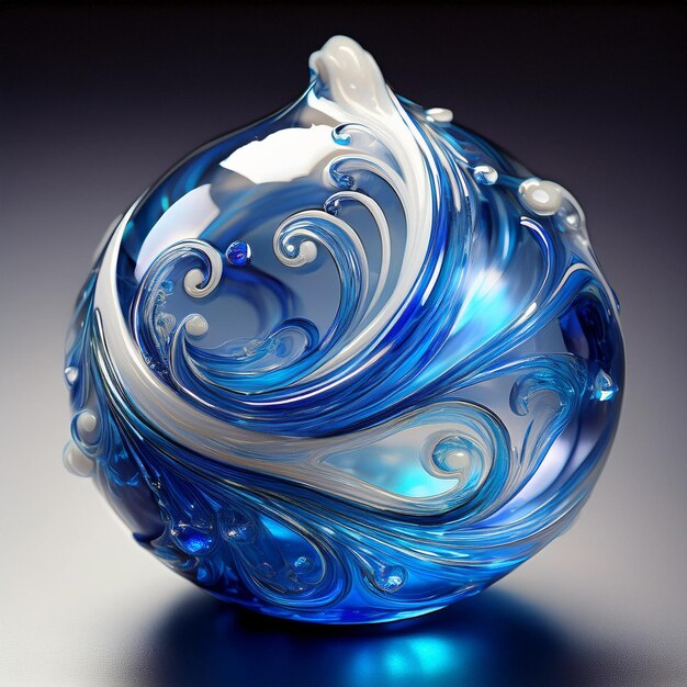 Photo a glass sculpture that has a blue swirl on it