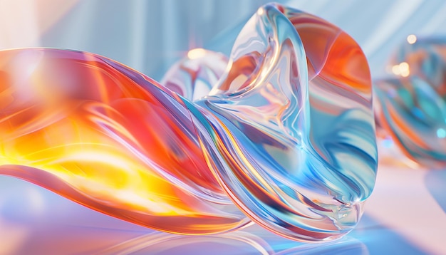 a glass sculpture with a blue and orange color