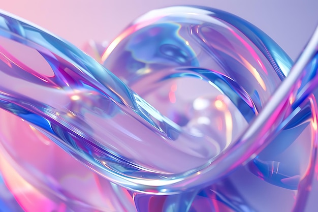 a glass sculpture with a blue and pink background