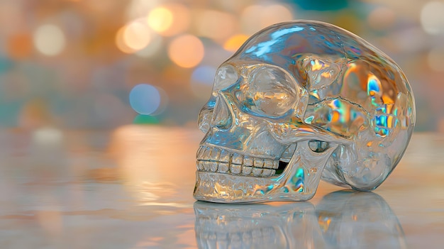 Photo a glass skull is on a table with a silver skull on it