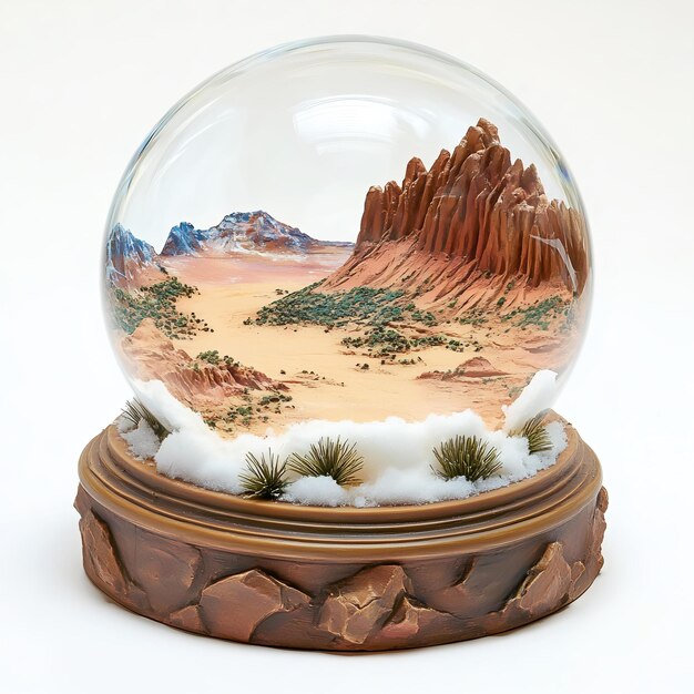 Photo a glass snow globe with a mountain in the background