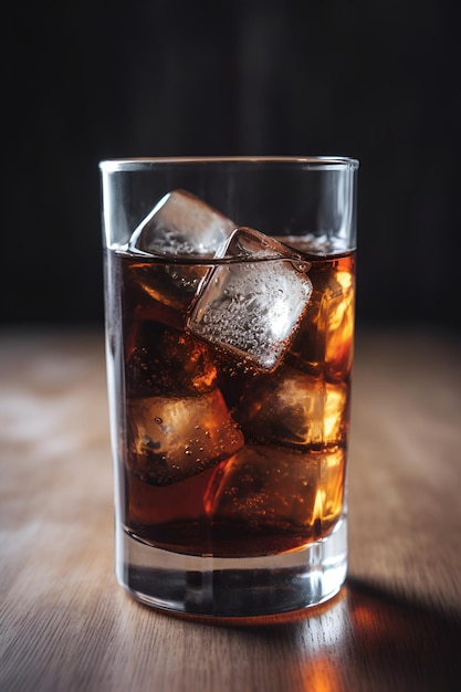 Glass of soda on white wooden background ai