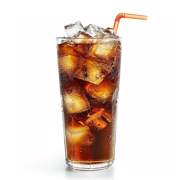 Photo a glass of soft drink on white background