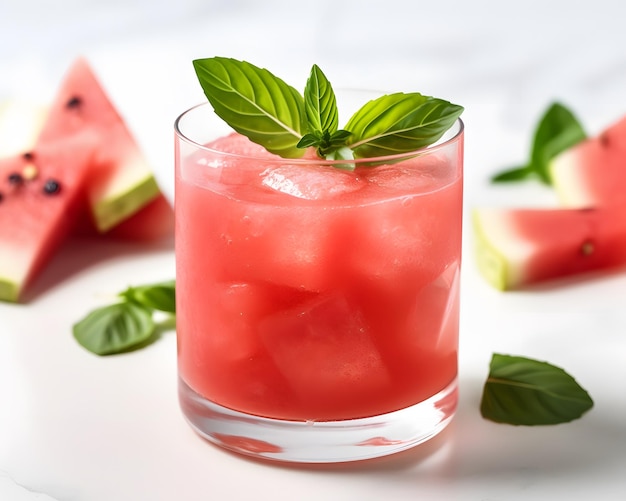 A glass of sparkling watermelon basil cooler Generative AI