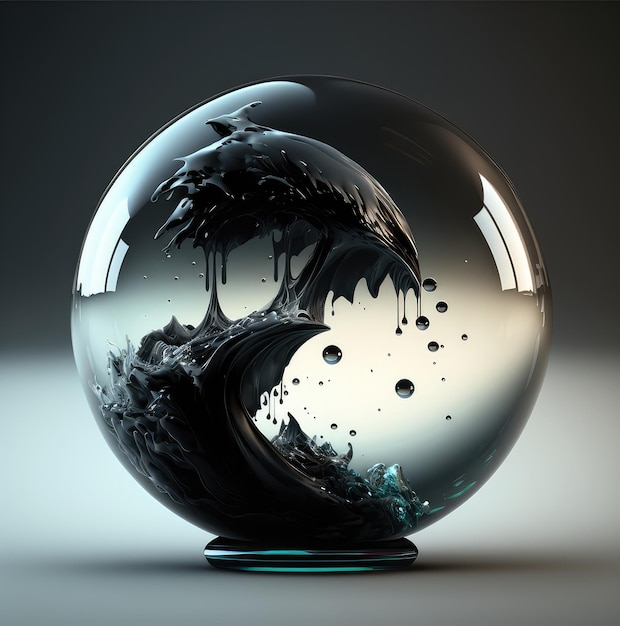 Glass sphere with black water Generative AI