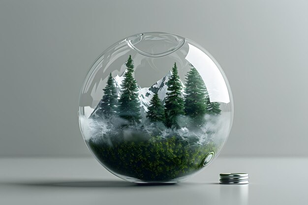 Photo a glass sphere with a bunch of trees inside of it