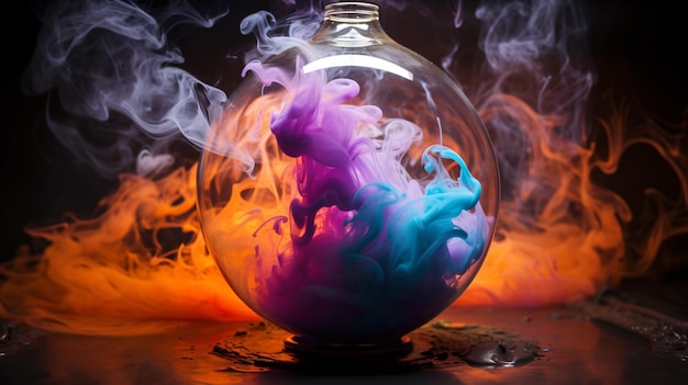 Glass sphere with colorful smoke in it