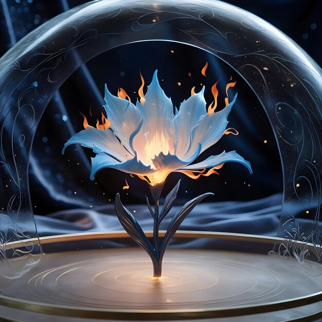 a glass sphere with a flower inside of it