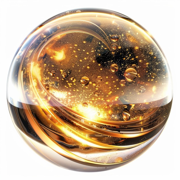 Photo a glass sphere with a gold and orange background