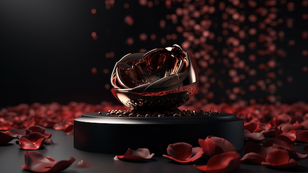 A glass sphere with a rose petals on it