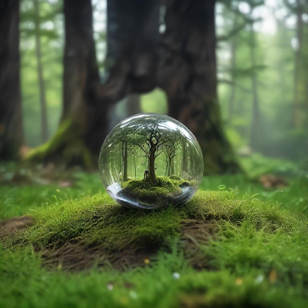 Photo a glass sphere with a tree in the middle of it