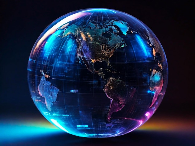 A glass sphere of world map globe