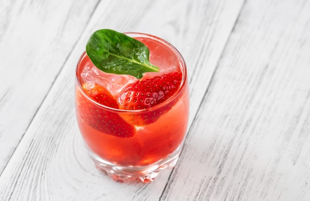 Glass of Strawberry Basil Lemonade cocktail