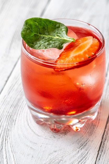 Glass of Strawberry Basil Lemonade cocktail