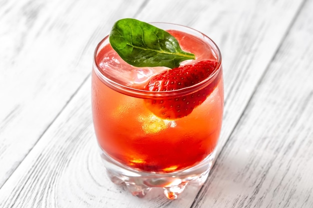 Glass of Strawberry Basil Lemonade cocktail