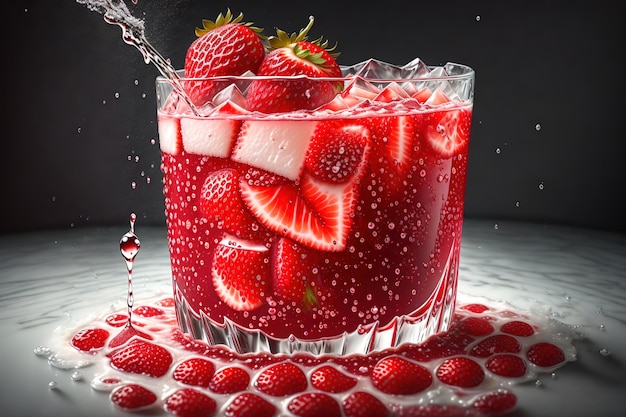 A glass of strawberry cocktail being poured into a glass.