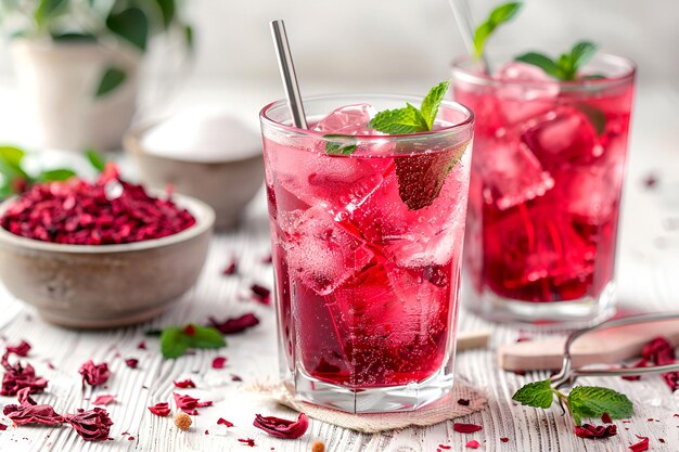 Photo a glass of strawberry cocktail with a strawberries in the background