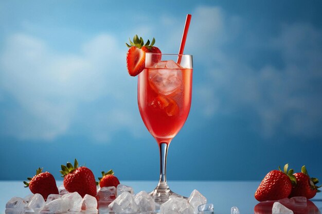 Photo a glass of strawberry drink with strawberries and ice