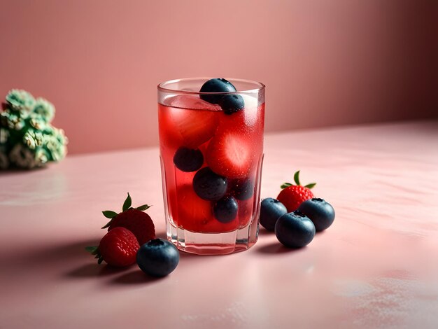 Photo a glass of strawberry juice sits on a table next to a glass of liquid with berries