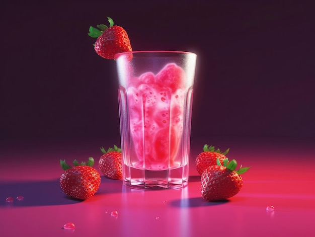 A glass of strawberry juice sliced strawberries Generative AI