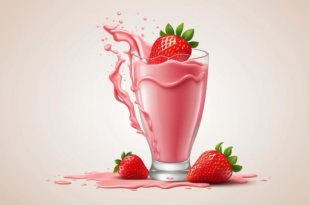 Photo a glass of strawberry milk with a strawberry splash and splashes of milk