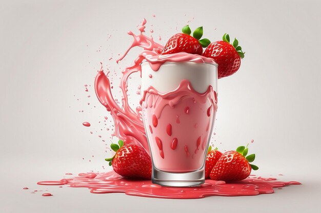 Photo a glass of strawberry milk with a strawberry and strawberry splashing in it