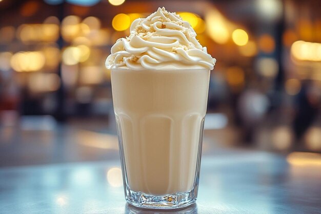 A glass of strawberry milkshake with whipped cream and strawberry on top