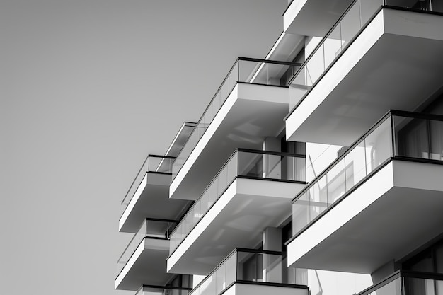 Glass structure in black and white with balconies Generative AI