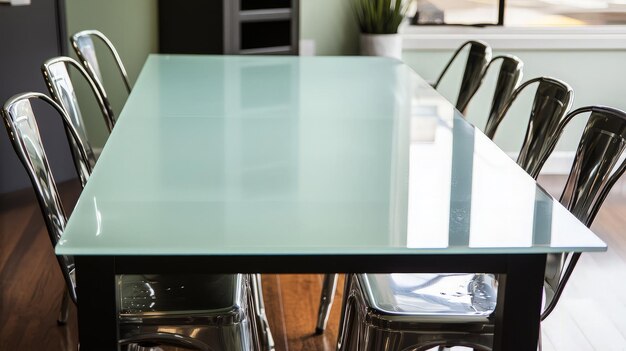 Photo glass table and chairs in modern dining room