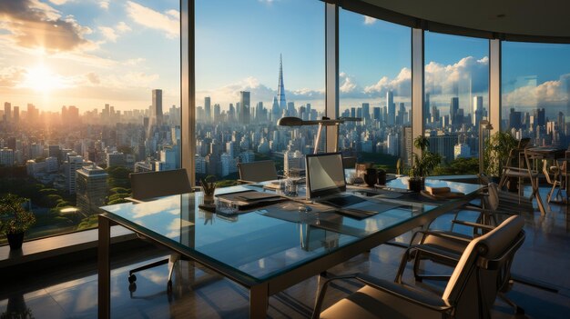 Glass Table Overlooking Cityscape