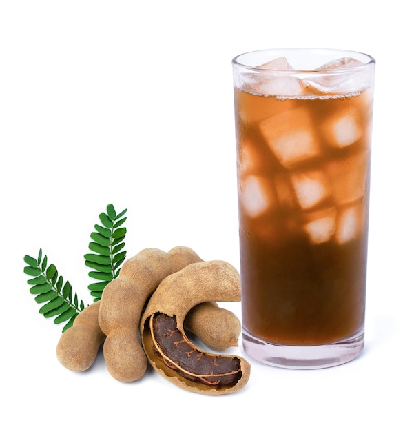 Glass of tamarind juice on white background