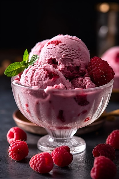 A glass of tasty raspberry ice cream special summer menu