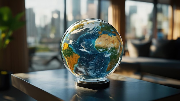 Photo a glass terrarium containing planet earth emphasizing the concept of global ecosystems enclosed in a fragile space