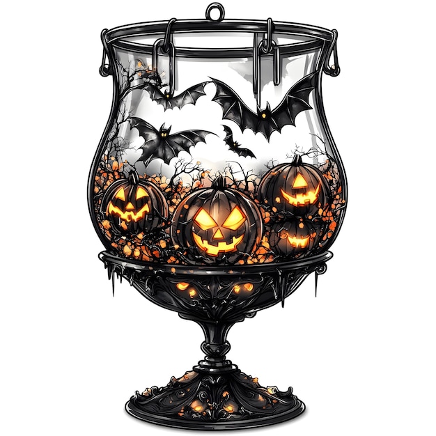 Photo a glass that has a pumpkin face on it