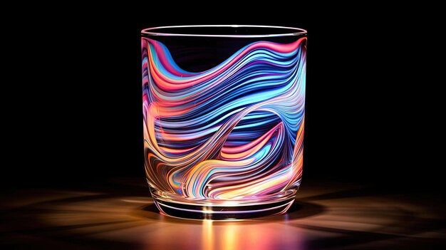 Photo a glass that is lit up colorfully in the style of fluid lines and curves