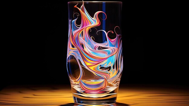 Photo a glass that is lit up colorfully in the style of fluid lines and curves