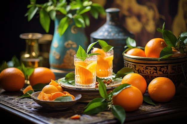 Glass Topped Table with Oranges